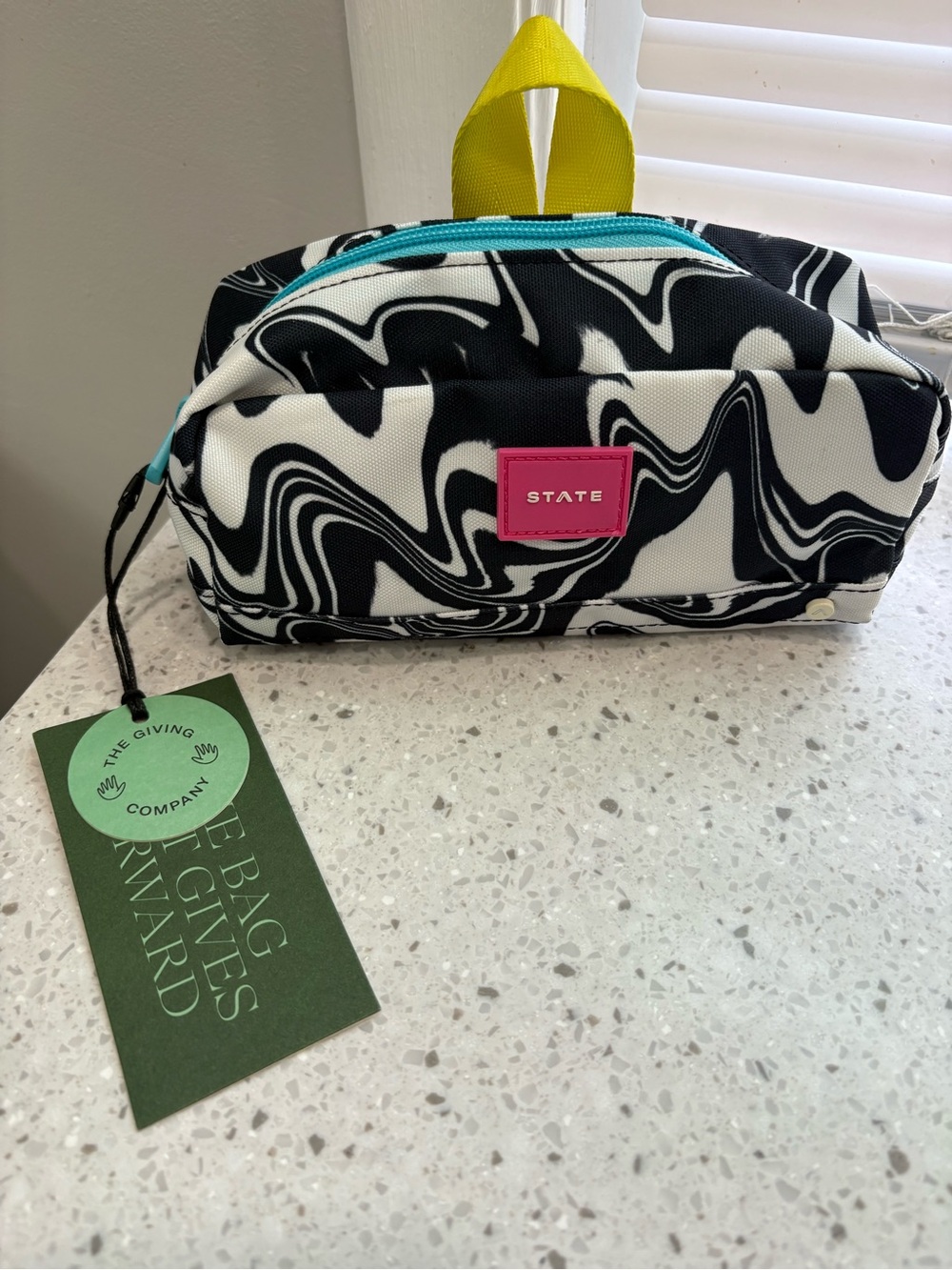 NWT STATE Black & White Marble Clinton Accessory Case